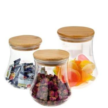 Imagem de Pote Hermético de Vidro 750ml Com Tampa Bambu Mantimento - SINANUE
