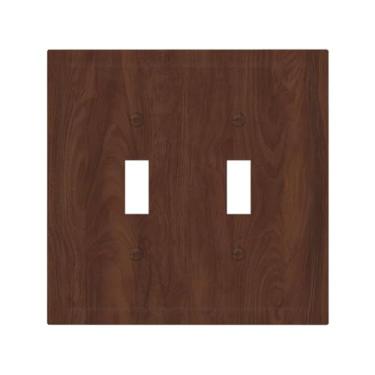 Imagem de Capas decorativas para placa de interruptor rústico natural marrom escuro grão de madeira 2 gangues interruptor duplo interruptor de luz placa de tomada tampa de interruptor de luz capa de interruptor