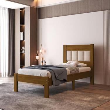 Imagem de Cama Solteiro De Madeira 100% Pinus Tapeçada Reforçada Quarto Vivare -