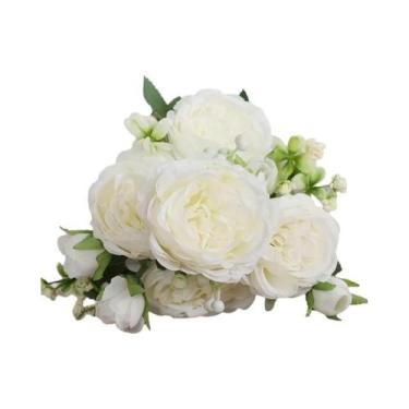Imagem de Pequeno Buquê De Flores Artificiais De Seda Branca Rosa E Peônia Para 