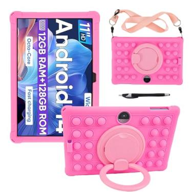 Imagem de Sfulatdc Capa de silicone para tablet, suporte giratório 360, alça e alça de ombro, caneta Stylus compatível com COLORROOM/TUOHAITIME/JIKOCXN/WXUNJA C5 11 polegadas rosa