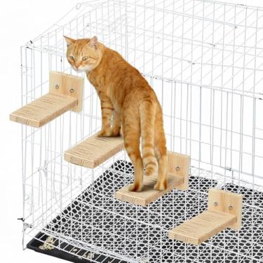 Imagem de AceOrbit 4 degraus de escalada para gatos arranhando degraus e poleiros de sisal cânhamo, prateleira de escada de madeira para móveis internos com parafusos de instalação (quadrados)