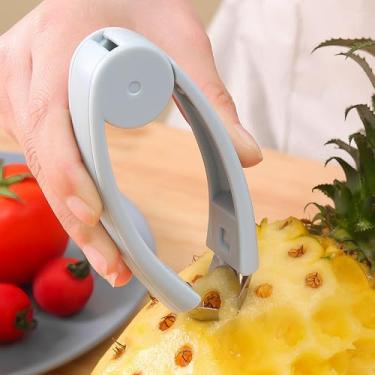Imagem de Descascador de abacaxi em aço inoxidável, cortador de olhos, com aderência antiderrapante, descascador de morangos, frutas e legumes, removedor de caule, descaroçador, utensílio de cozinha, azul