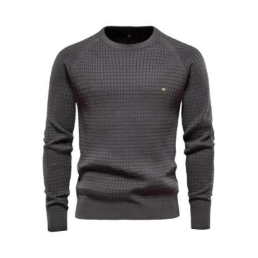 Imagem de Suéteres Masculinos De Algodão Com Gola Redonda, Cor Sólida, Alta Qual