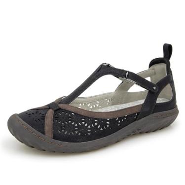 Imagem de Jambu Sapatilhas femininas confortáveis casuais clássicas Mary Jane com tira em T, Terra negra, 7 Wide