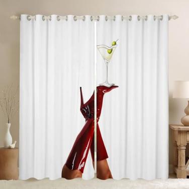 Imagem de Cortinas de janela infantis de salto alto vermelhas, decoração de quarto de berçário glamourosa para sala de jogos, cortinas de janela modernas modernas, brancas e vermelhas 2 painéis, 132x160 cm C