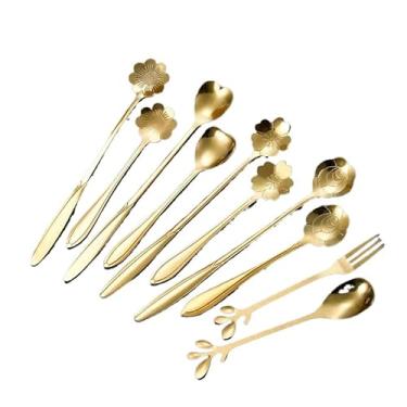 Imagem de Colher de Café Design de Flor Aço Inoxidável Colher Dourado (6,CEREJEIRA 17.6cm)