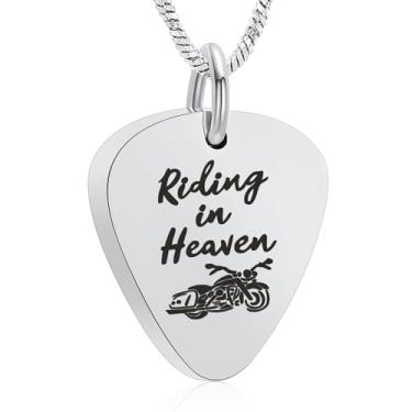 Imagem de Yinplsmemory Joias de cremação, colar de urna com palheta de guitarra para mulheres e homens andando no céu, motocicleta, cinzas, lembrança, joia memorial, Aço inoxidável, Sem Pedra Preciosa