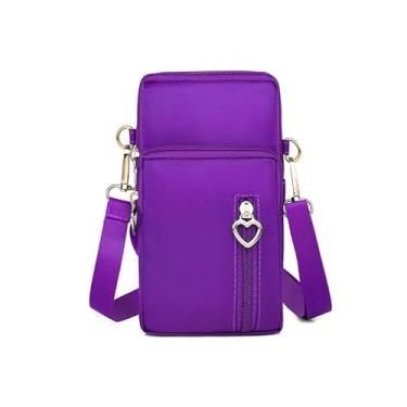 Imagem de 1 mini bolsa transversal vertical pequena para mulheres, bolsa de telefone de nylon com bolso para moedas, estilo coreano, Roxo claro, Roxo claro