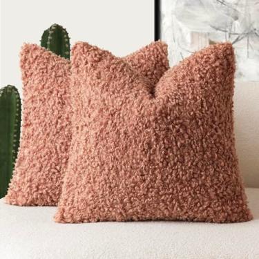 Imagem de Foindtower 2 peças 50 x 50 cm rosa empoeirado, pele sintética, capa de almofada com destaque sherpa peluda, fronhas macias felpudas, aconchegantes de pele de carneiro, capa de almofada decorativa de