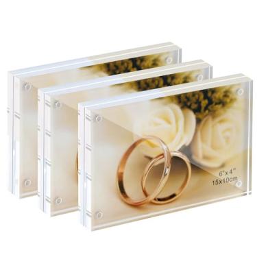 Imagem de UMICAL Moldura acrílica de 15 x 10 cm, pacote com 3 porta-retrato transparente dupla face sem moldura com ímã, tela de mesa para fotos de 10 x 15 cm, moldura minimalista moderna transparente para