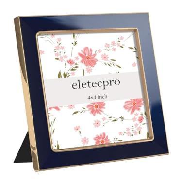 Imagem de eletecpro Moldura esmaltada 10 x 10 cm com capa de vidro verdadeiro, porta-retratos azul-marinho 10 x 10 cm para parede, mesa, estante de livros, decoração de sala de estar