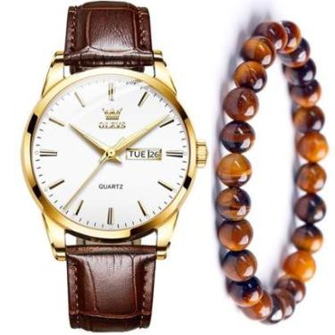 Imagem de Kit Relógio Masculino Dourado Social Luxo Olevs + Pulseira-Masculino