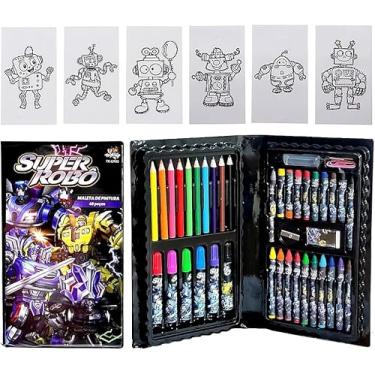 Imagem de Maleta de Pintura Canetinha Lápis Giz Robôs Transforme 48 Peças