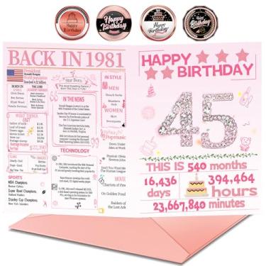 Imagem de Joycard Cartão de aniversário de 45 anos com envelope, decorações de 45 anos para mulheres, presentes de aniversário de 45 anos para ela, cartões de feliz aniversário para esposa de 45 anos, em 1981