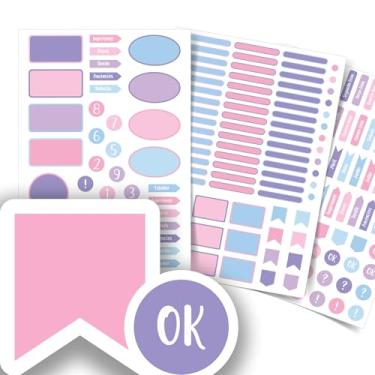 Imagem de Etiqueta Escolar Menina com TAG + Caneta (Rosa e Lilás, Kit de Etiquetas)