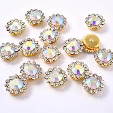 Imagem de 50 peças de botões costurados em forma de girassol de 10 mm, cabochão de flor de vidro com cravação de pinos, strass costurados à mão para roupas DIY, vestido de casamento, decoração artesanal (cor 3)