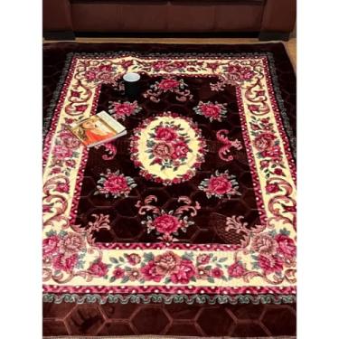 Imagem de Tapete Floral Grande 1,45x1,95m Antiderrapante para Sala e Quarto - Tapete Macio de Flanela, Fácil de Lavar na Máquina, Antialérgico, Decorativo para Sua Casa(Marrom com Vermelho)