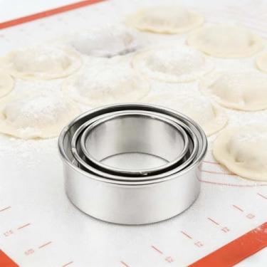 Imagem de 3 peças de cortadores de pele de bolinho de massa de aço inoxidável, molde redondo, ferramenta de pele de bolinho, cortadores de biscoito redondos, cortador de cozinha durável para bolinhos caseiros