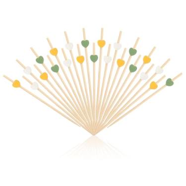 Imagem de Pinkunn 150 peças palitos de coquetel de coração verde sálvia palito de bambu para aperitivo 12 cm de comprimento para decoração de coquetéis para bebida sobremesa frutas churrasco festa de casamento