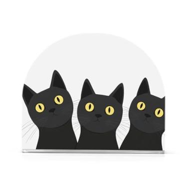 Imagem de Porta-guardanapos brancos engraçados gatos pretos para mesa, bandeja de guardanapo para banheiro, 1 pacote, suporte de acrílico antiderrapante