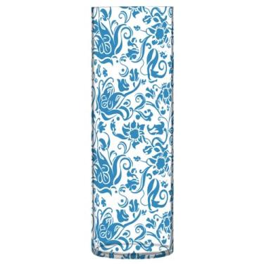 Imagem de CEBUGI Vaso de flores com padrão azul, 10 x 30 cm, vaso cilíndrico para flores, vaso transparente inquebrável para festa de casamento, decoração de casa