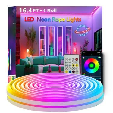Imagem de Bvokon Luzes de corda neon 5M, controle de luz de corda de LED flexível com aplicativo/remoto, vários modos, sincronização de música, IP65 luzes LED RGB ao ar livre à prova d'água
