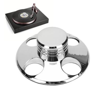Imagem de ASHATA Estabilizador de Peso de Registro, Estabilizador de Disco de Toca-discos LP de Alumínio para Alto-falante de Chassi de Reprodutor de CD HiFi, Com Redutor de Vibração de Almofada (Prata)