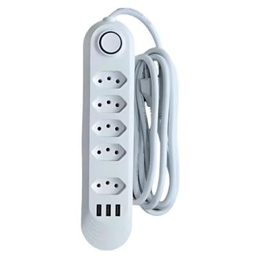 Imagem de Extensão Tomada, Régua Tomada, 4 Tomadas, 3 Portas USB, Cabo de 2 Metros, Bivolt 110-220V, Potência de 2500W, Botão Power