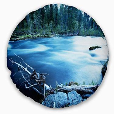 Imagem de Design lindo rio azul na paisagem da floresta sala de estar redonda, sofá, almofada de alta qualidade + capa de almofada impressa em ambos os lados 40 cm