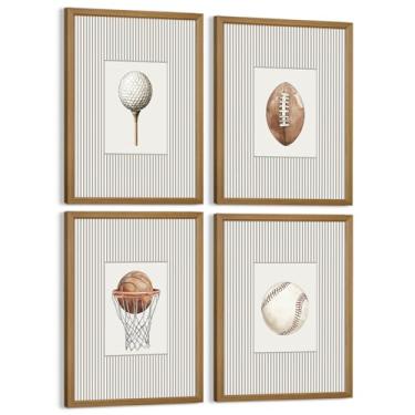 Imagem de Decoração de arte de parede esportiva para quarto de meninos com estampa vintage para berçário esportivo infantil pôster de futebol beisebol imagens de basquete golfe pintura de arte para quarto 20 x