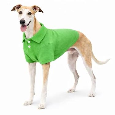 Imagem de Camisetas polo básicas para cães Lovelonglong de algodão premium, camisetas polo para cães grandes médios pequenos com gola de dois botões cor branca verde XGG