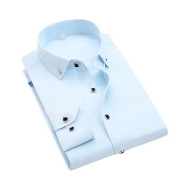 Imagem de Camisa Social Masculina Slim Fit De Manga Longa Com Botões Azul E Bran