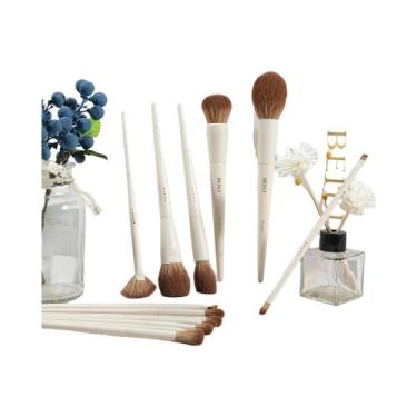 Imagem de Conjunto De 15 Pincéis De Maquiagem Bege Com Cerdas Sintéticas Para Ba