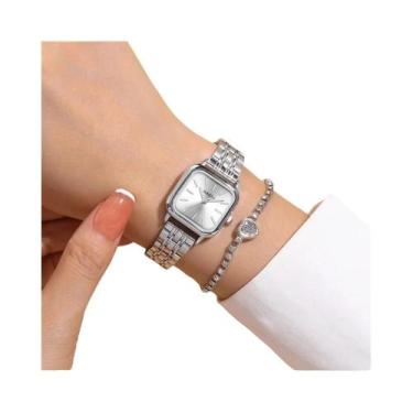 Imagem de 2 pçs/set moda pequeno mostrador quadrado feminino senhora relógio de 