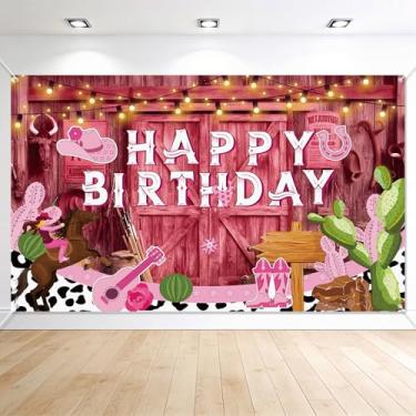 Imagem de Painel de Fundo para Aniversário com Tema Vaqueira, 90x150cm Rosa Estilo Western Ideal para Decoração Fotos Aniversário Chá Bebé Despedida Solteira ou Festa com Tema de Rodeo