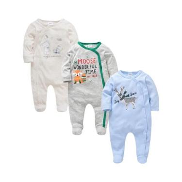 Imagem de Conjunto De 3 Peças De Macacão De Manga Longa Para Bebês Meninas Com D