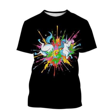 Imagem de Camiseta Unissex De Verão Com Arte 3D De Unicórnio, Estilo Harajuku, C
