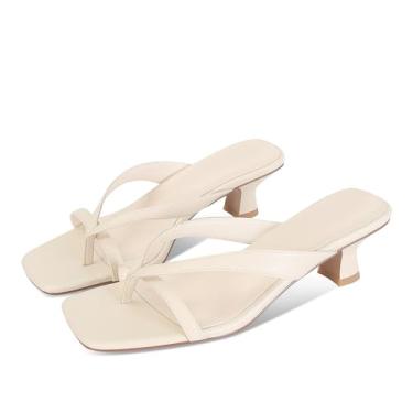 Imagem de MICIFA Sandálias femininas de salto baixo com salto baixo, salto mula, arredondado, bico aberto, casual, sandálias femininas, Bege, 41