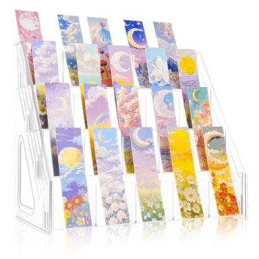 Imagem de TrendTrust Suporte de acrílico para exibição de marcadores de página com bolsos divididos, suporte de adesivo portátil em camadas, organizador de mesa transparente para uso doméstico, varejo ou