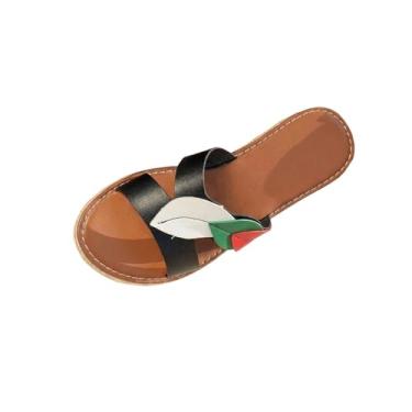 Imagem de Sandálias femininas envolventes de palha de sola grossa casuais plus size elegantes versáteis slides primavera verão moda PU, Preto, 39