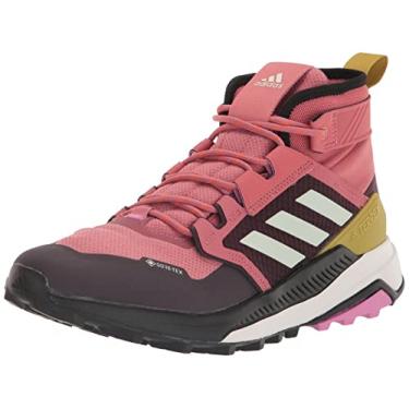 Imagem de adidas Tênis de corrida feminino Terrex Trailmaker Mid GTX Trail – Tênis de caminhada, Wonder Red/Linho Verde/Marrom Sombra, 9