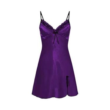 Imagem de Camisola Sexy Feminina Com Decote Em V De Renda, Confortável E Sedosa,