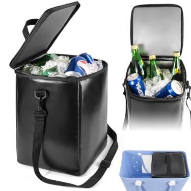 Imagem de Bolsa térmica com alça de ombro removível, bolsa térmica de viagem para acessórios de bolsa de praia extragrande, bandeja divisória, bolsa térmica portátil, à prova de vazamento, zíper (preto)