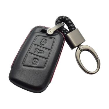 Imagem de Capa De Couro Para Chave De Carro, Chaveiro Compatível Com Skoda Superb A7 Kodiaq VW Passat B8 Magotan Jetta Smart Remote Fobs Protector Cover(1 Case-1 Keychain)