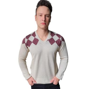 Imagem de Blusa gola V Losango peito areia/vermelho - Eliana Tricot, M