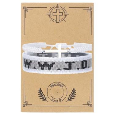 Imagem de Pulseira de cruz cristã, corda trançada, contas de cristal com elástico religioso, cristão, o que Jesus faria, pulseiras feitas à mão