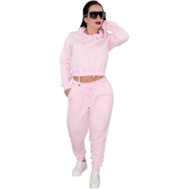 Imagem de Calça Moletom Acompanha Blusa Meia Estação Elegante Sem Estampa - Caro