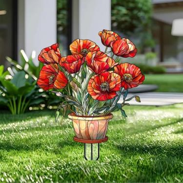 Imagem de Estacas de jardim de flores para decoração de jardim acrílico - decoração de placa de acrílico de jardim 2D, arte de quintal de fantasia, presente para amantes da natureza, para vasos de flores