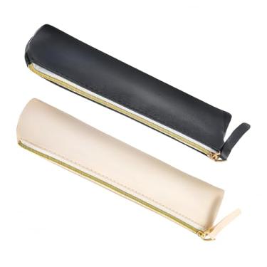 Imagem de uvbws 2 peças de mini bolsas de maquiagem, mini bolsa de maquiagem para bolsa, pequena bolsa de maquiagem de couro, bolsa de papelaria com zíper, adequada para canetas, lápis e marcadores (preto) +